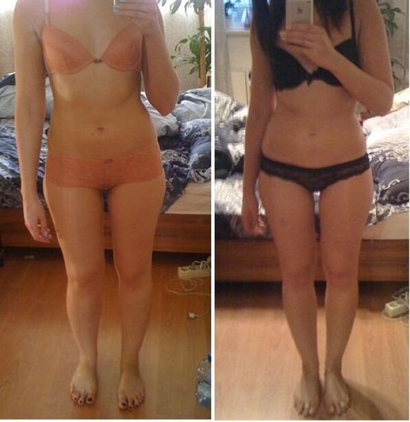 14 دنوں میں جاپانی غذا پر وزن کم کرنے سے پہلے اور بعد میں ایک لڑکی
